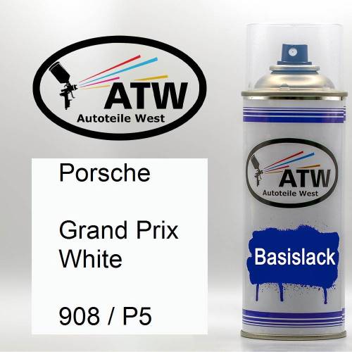 Porsche, Grand Prix White, 908 / P5: 400ml Sprühdose, von ATW Autoteile West.